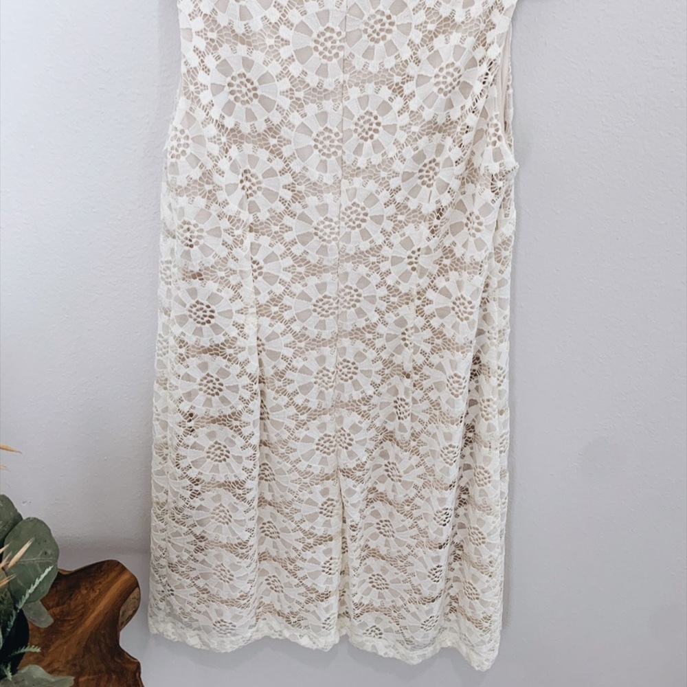Off White Crochet Patterned Dress - image 3